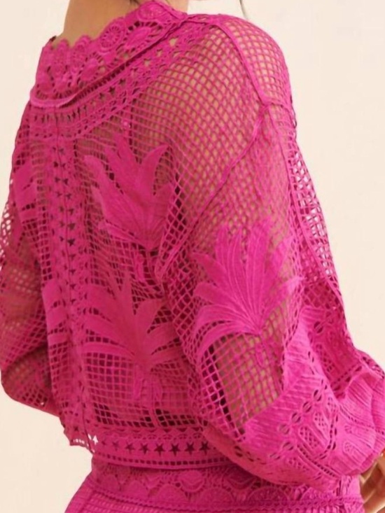 FARM Rio Pink Alucina Luz Guipire Crop Top M - Picture 7 of 11